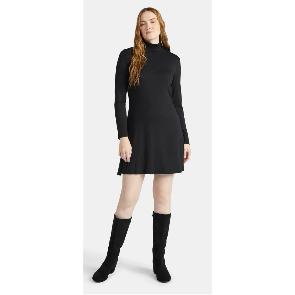 Time and Tru-Women's Mock Neck-Mini Dress-Long Sleeves-Small- Black